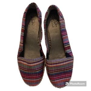 Life Stride Soft System Multicolor Stripe Woven Wedge Espadrille Shoe SlipOn 8.5